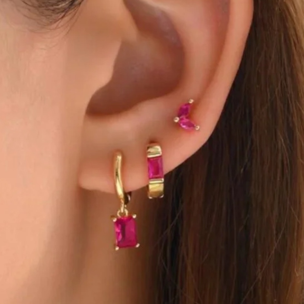 🌻⭐️❤️ FREE Baguette Hoop Stud Set Hipster Chic Minimalist Glam 3Pc Earrings